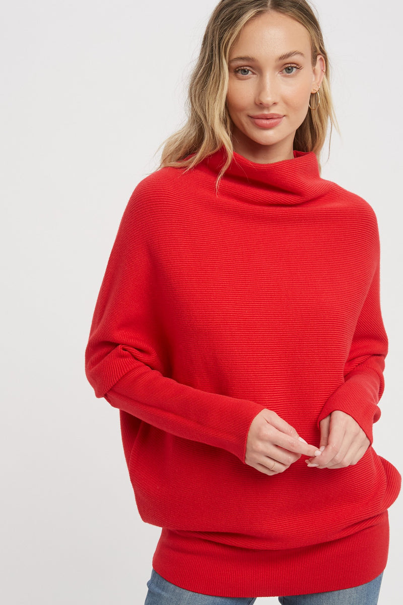 Macie Slouch Neck Sweater In Ruby