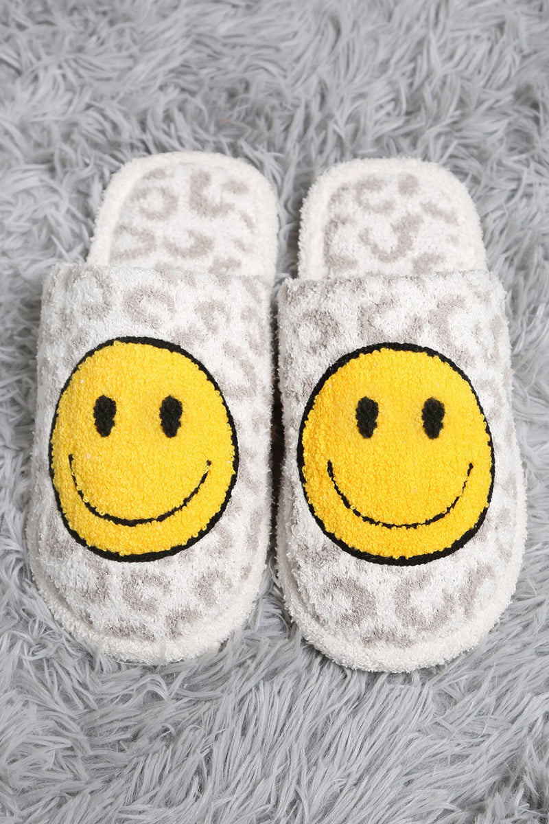 Leopard Smiley Slippers In Grey