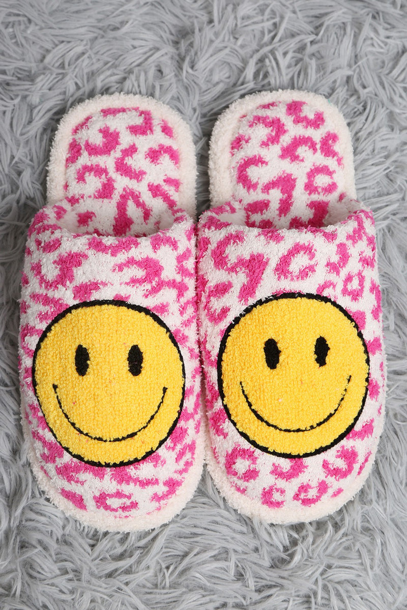 Leopard Smiley Slippers In Fuchsia