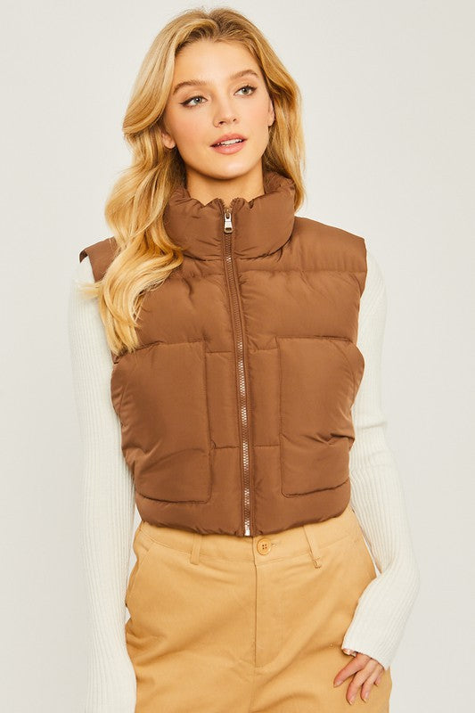 Rachel Puffer Vest In Cocoa