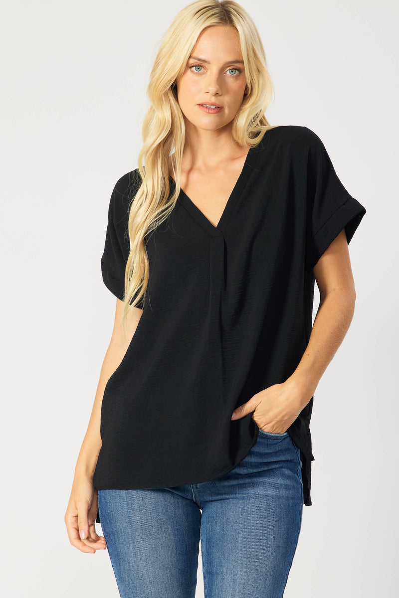 Crisley V-Neck Top In Black