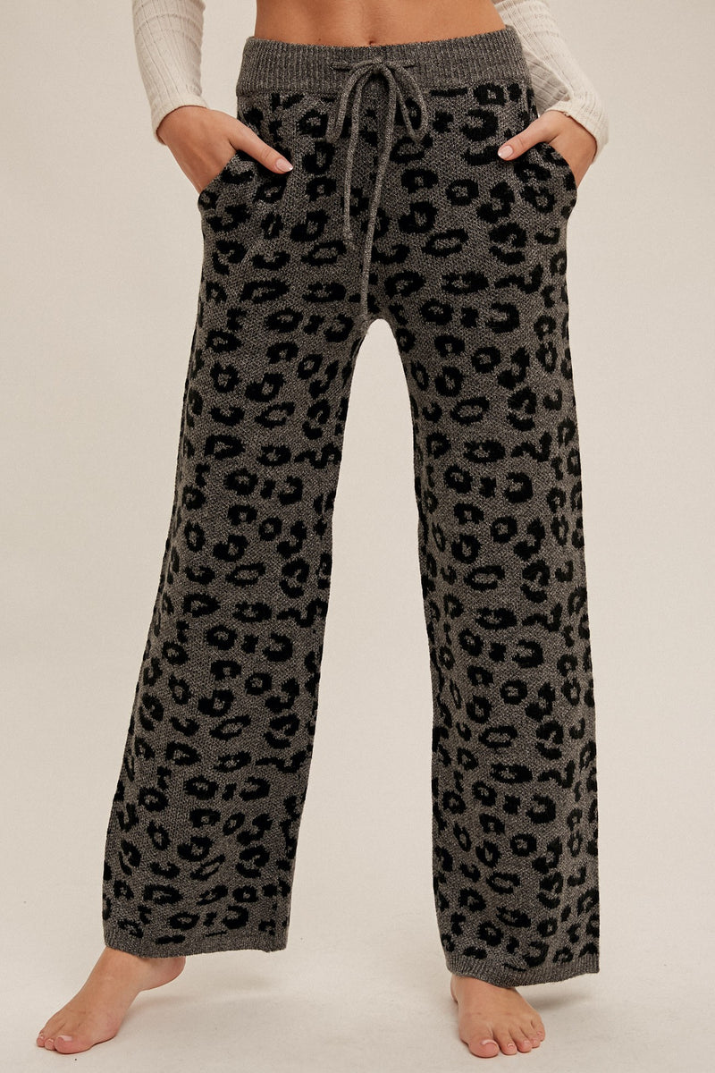 Leopard Print Sleeper Pants in Charcoal