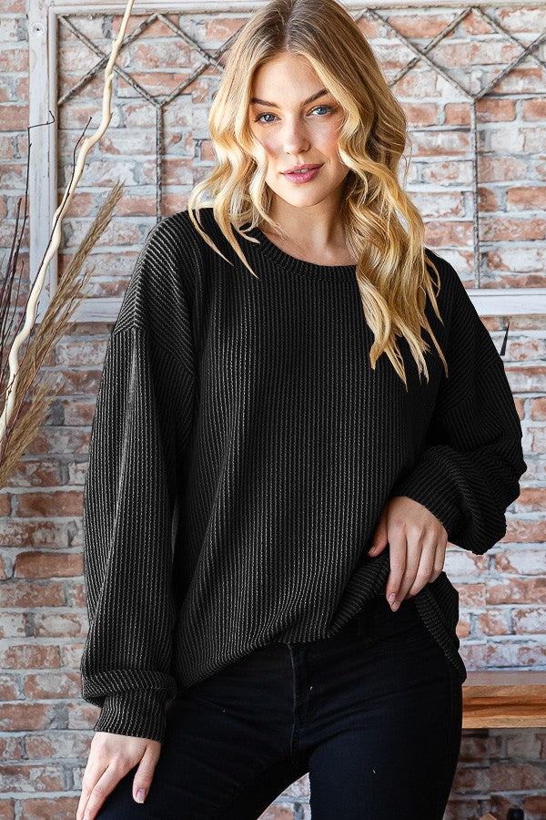 Penelope Ribbed Top in Black