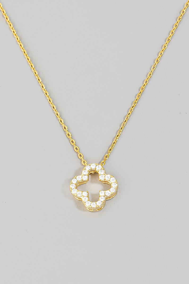 Dainty Chain Pave Clover Pendant Necklace