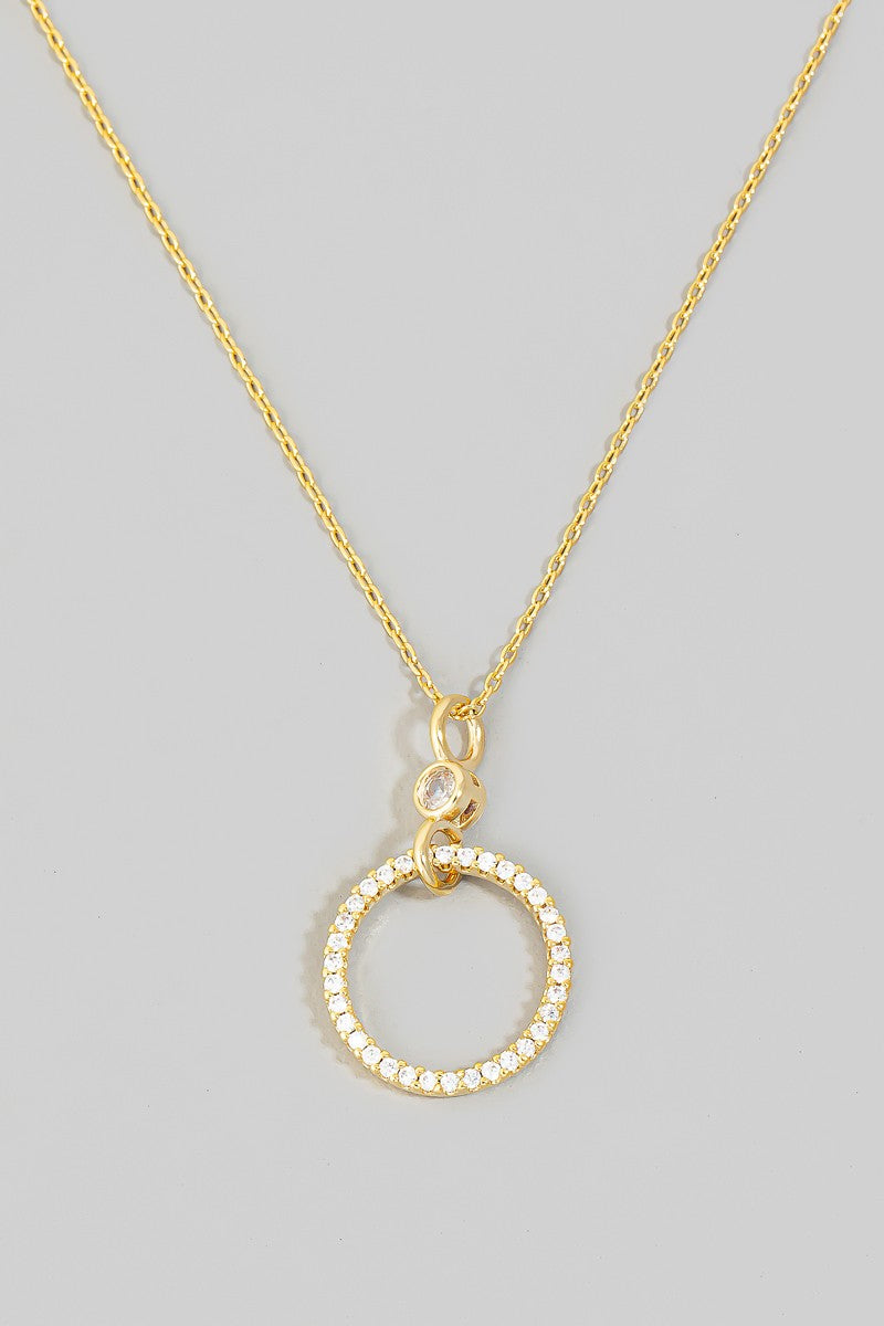 Circle Rhinestone Cutout Pendant Necklace