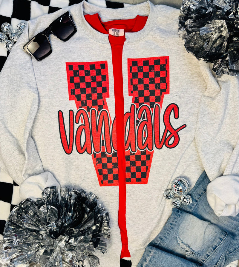 Checkered Split Front Ash Grey Sweatshirt