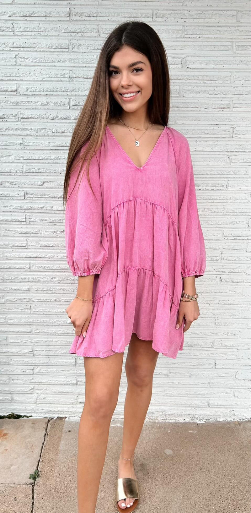 Azalea V Neck Washed Tiered Dress