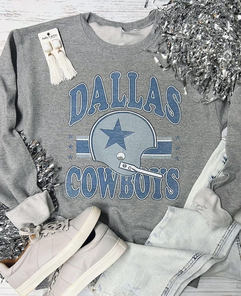 Dallas Cowboys Retro New Helmet Athletic Heather Grey Sweatshirt