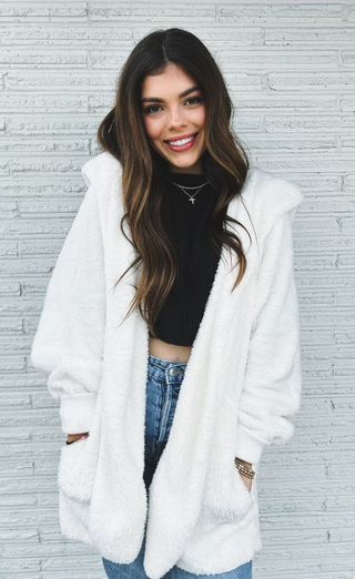 Grace Faux Fur Hooded Jacket In Off White