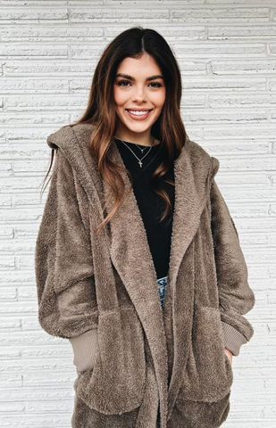 Grace Faux Fur Hooded Jacket In Ash