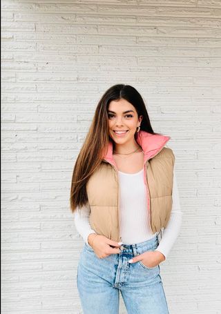 Milly Reversible Puffer In Khaki/Light Pink