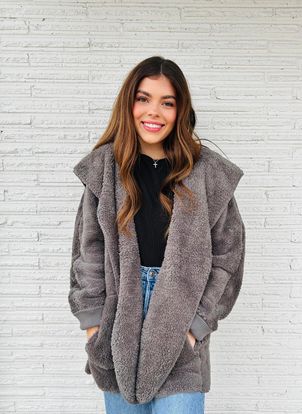 Grace Faux Fur Hooded Jacket In Steel Grey