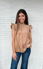 Raylee Ruffle Sleeve Tie Back Corduroy Top