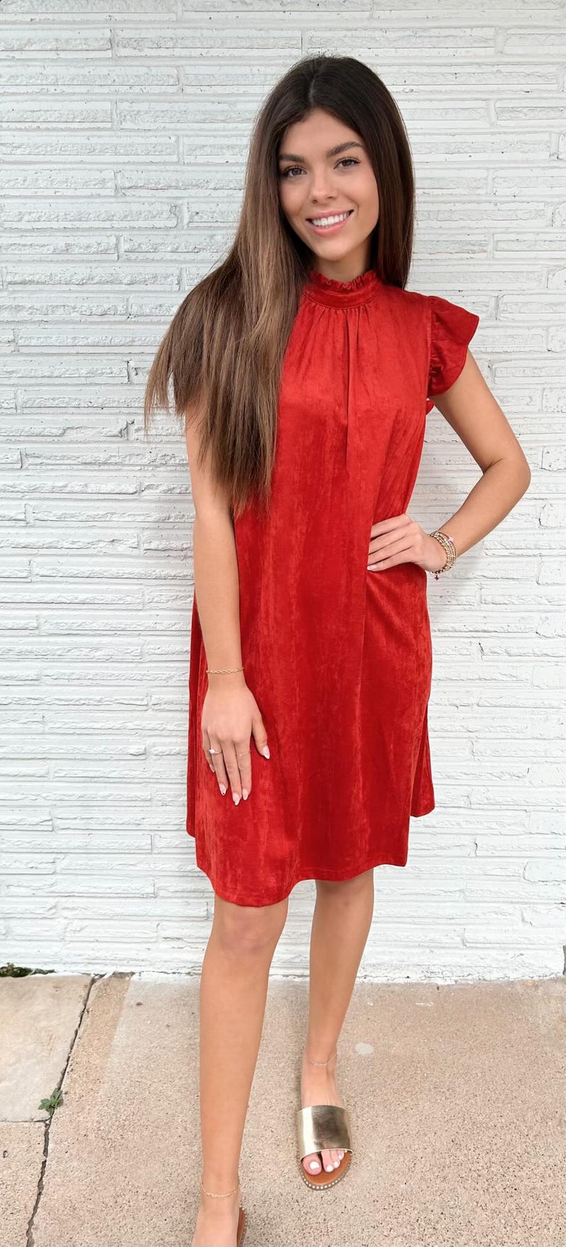 Anne Suede Ruffle Sleeve Dress