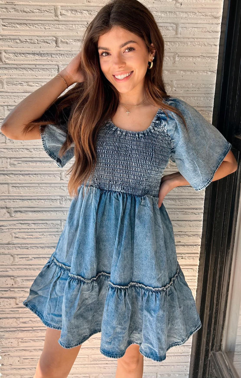 Kyler Denim Smocked Dress