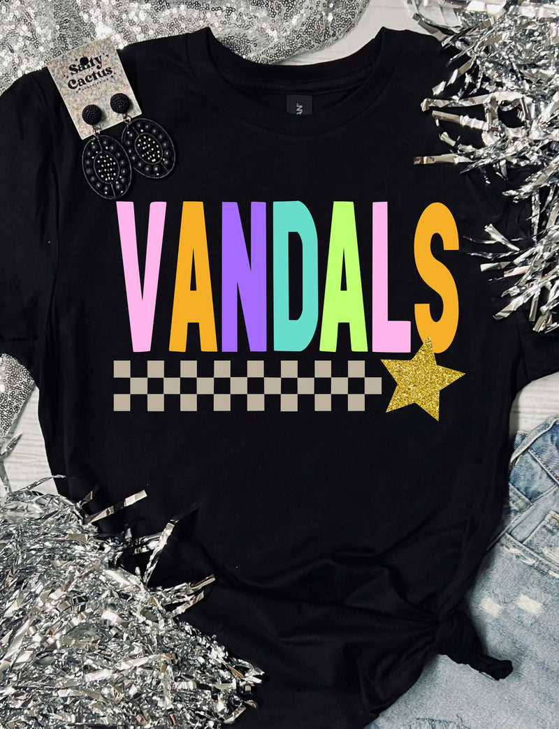 *DTF* Colorful Gold Star Spirit Black Tee