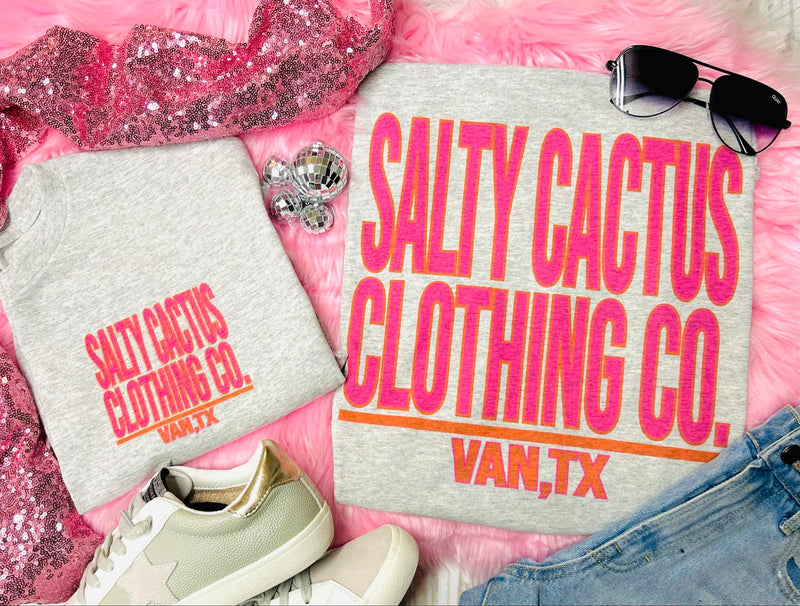 Salty Cactus Summer Neon Logo Ash Grey Tee