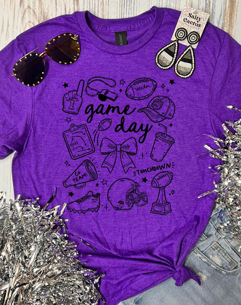 Game Day Preppy Collage Purple Tee