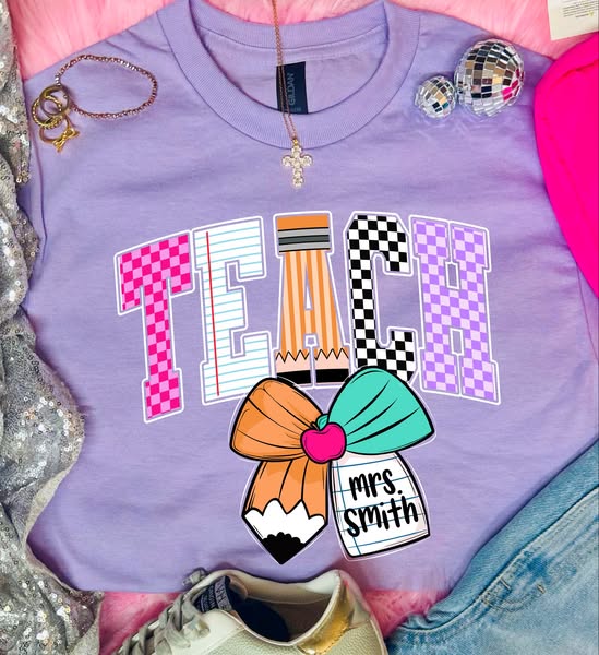 *DTF* Teacher New Prints With Pencil Orchid Tee