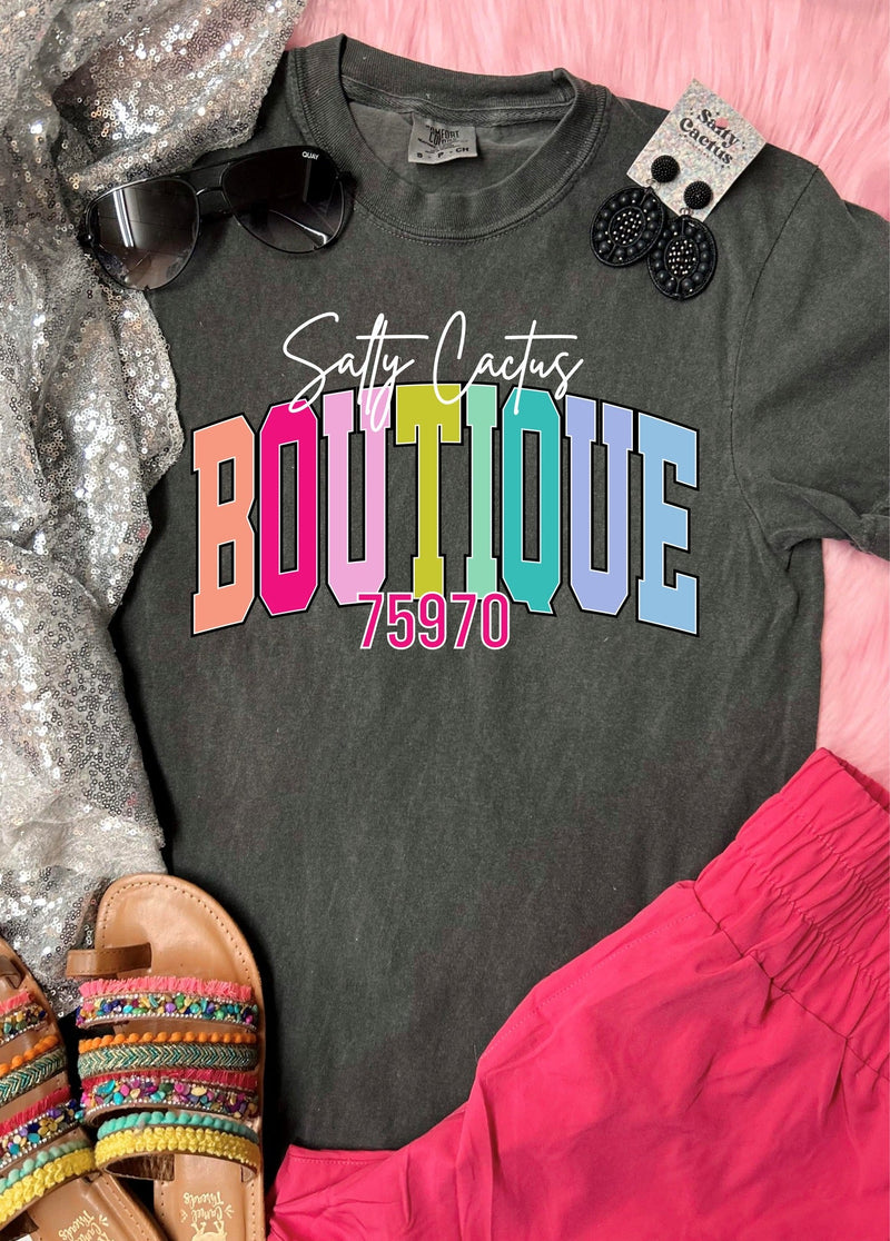 *DTF*Colorful Boutique Logo and Zip Code On Pepper Comfort Color