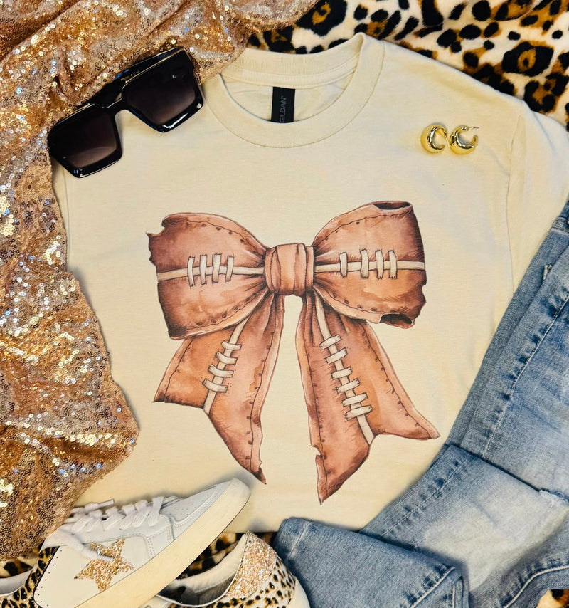 Football Grunge Bow Tan Tee