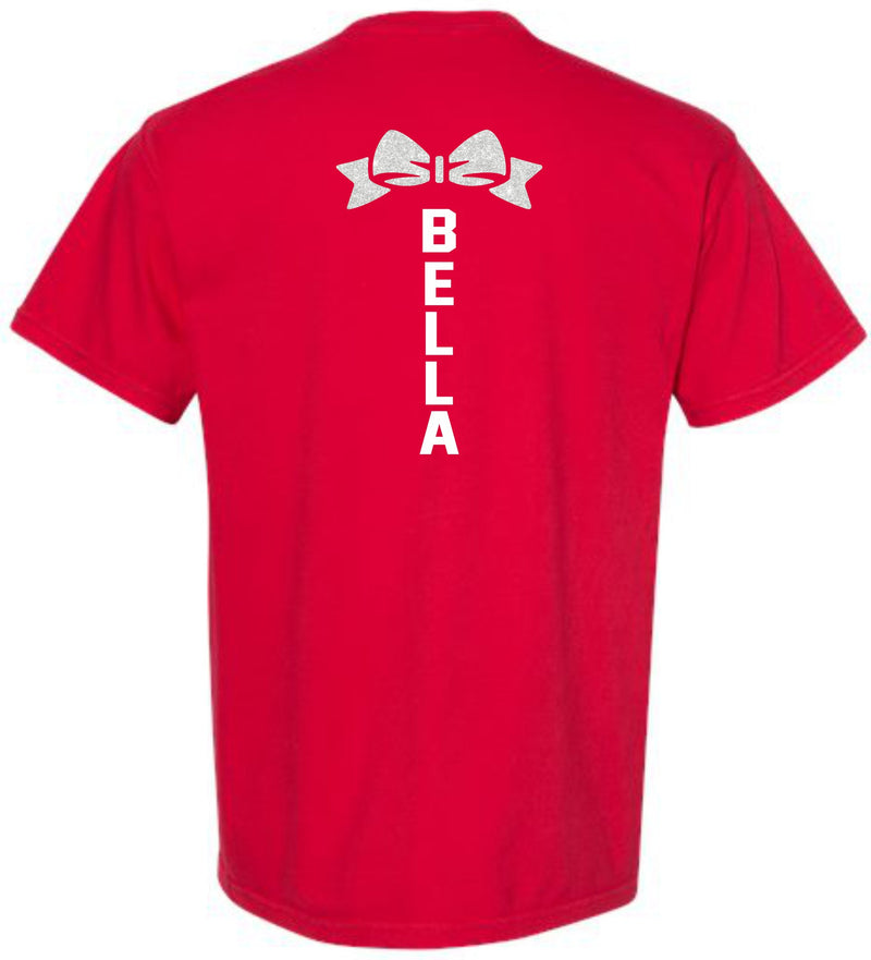 *DTF* Vandal Glittery Cheer With Name On Back Red CC Tee