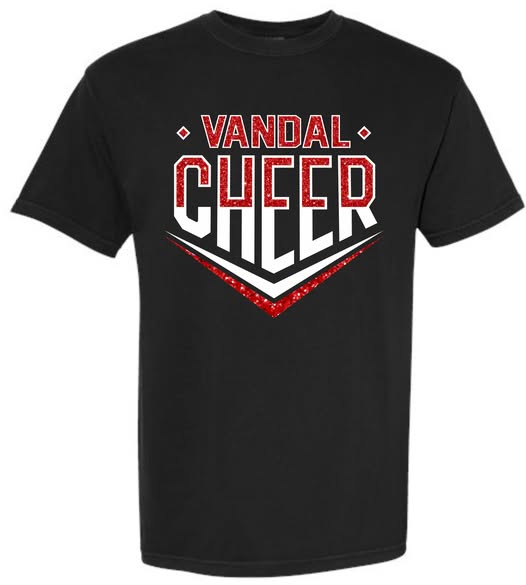 *DTF* Vandal Glittery Cheer With Name On Back Black CC Tee