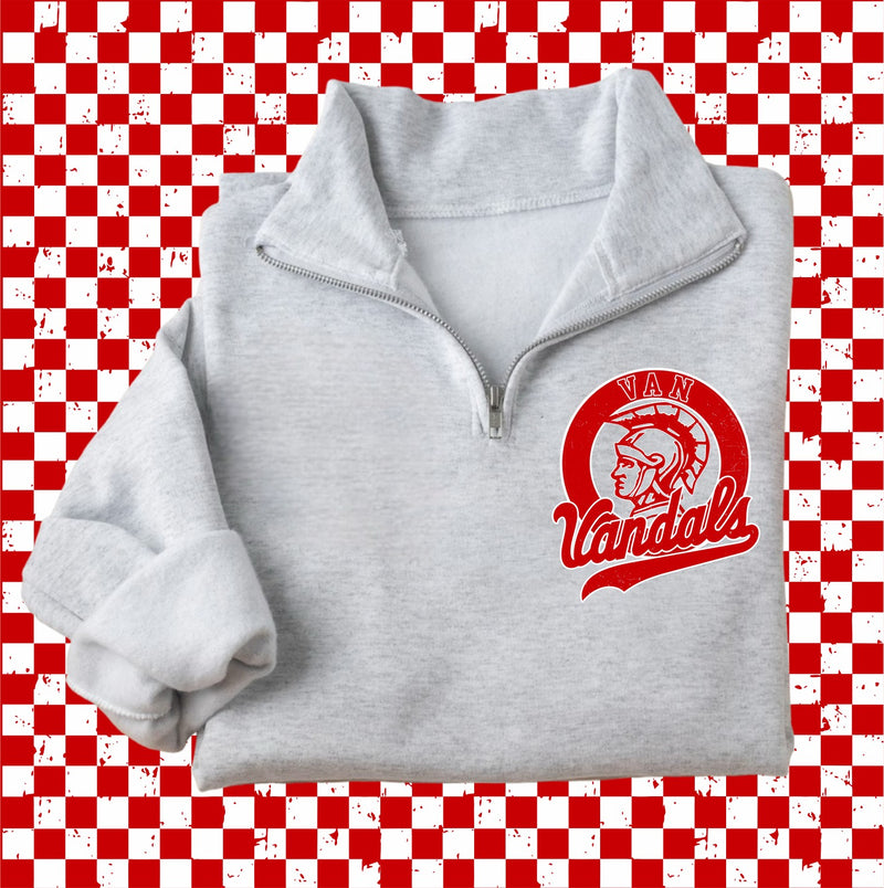 *DTF* Van Vandals Retro Circle New Ash Quarter Zip Sweatshirt