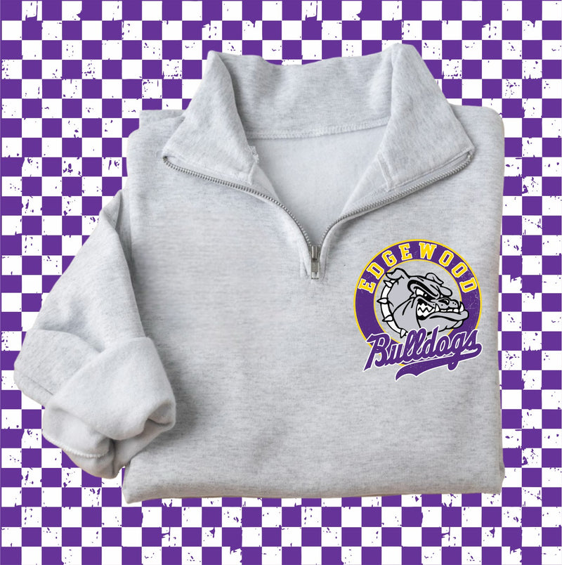 *DTF* Edgewood Bulldogs Retro Circle New Ash Quarter Zip Sweatshirt