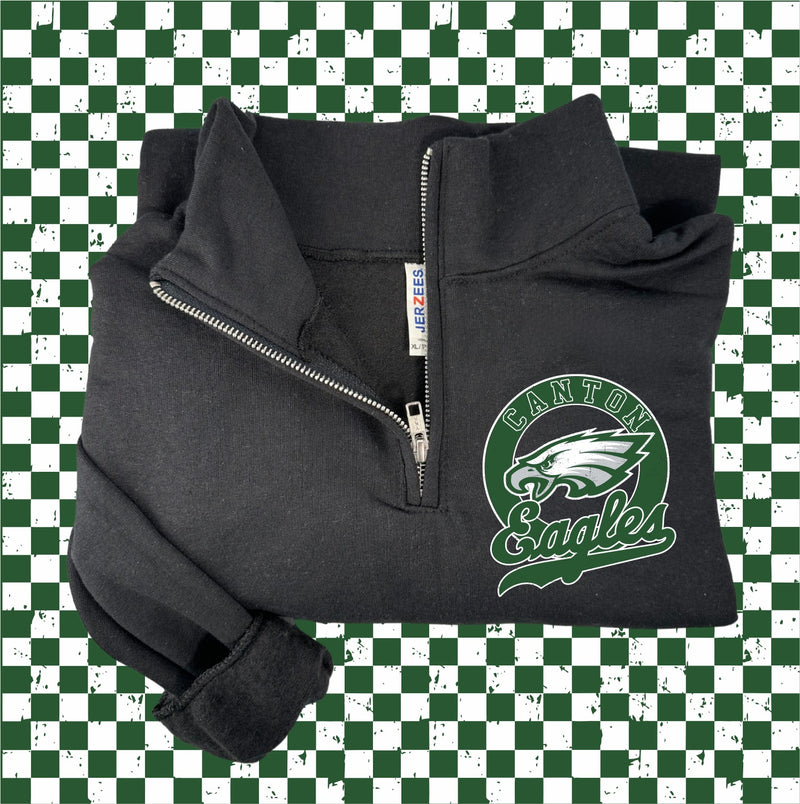 *DTF* Canton Eagles Retro Circle New Black Quarter Zip Sweatshirt