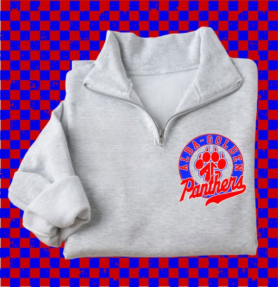 *DTF* Alba Golden Panthers Ash Grey Quarter Zip Sweatshirt