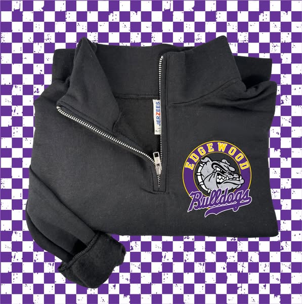 *DTF* Edgewood Bulldogs Retro Circle New Black Quarter Zip Sweatshirt