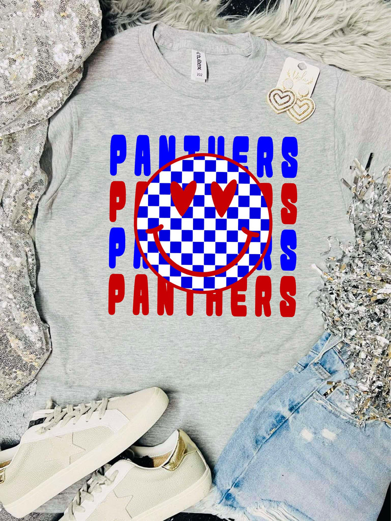 *DTF* Panthers Checkered Smile Grey Tultex Tee