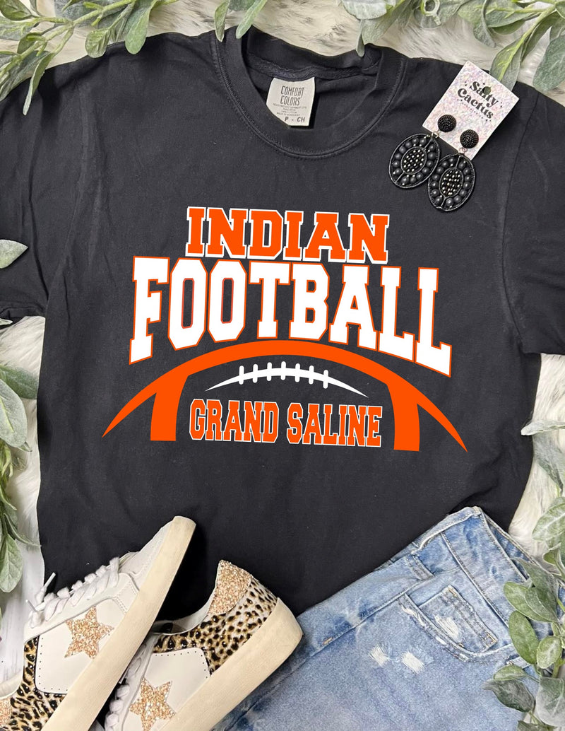 *DTF* Indian Football Orange and White With Football Laces Black Comfort Color Tee