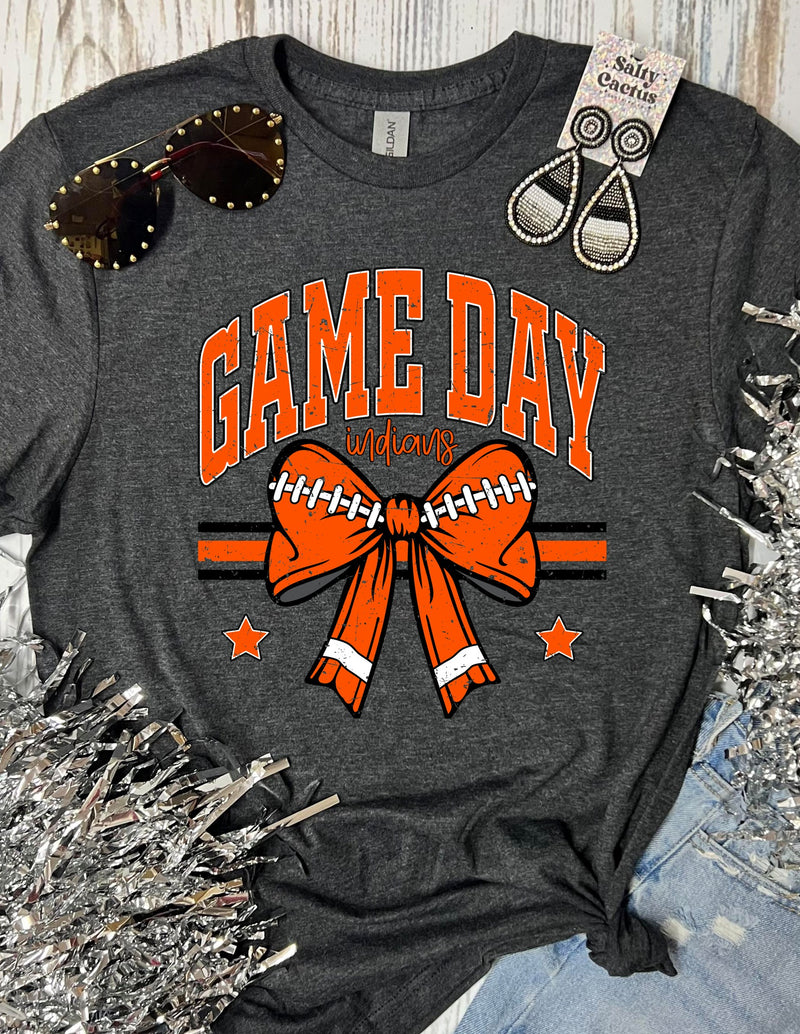 *DTF* Game Day Football Bow With Indians Grey Unisex Tee