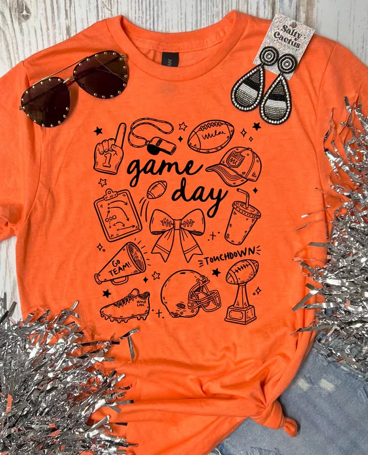 Game Day Icons On Orange Tee