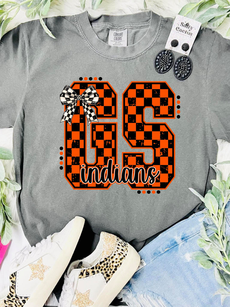 *DTF* GS Checkered Dot Bow Grey Comfort Color Tee