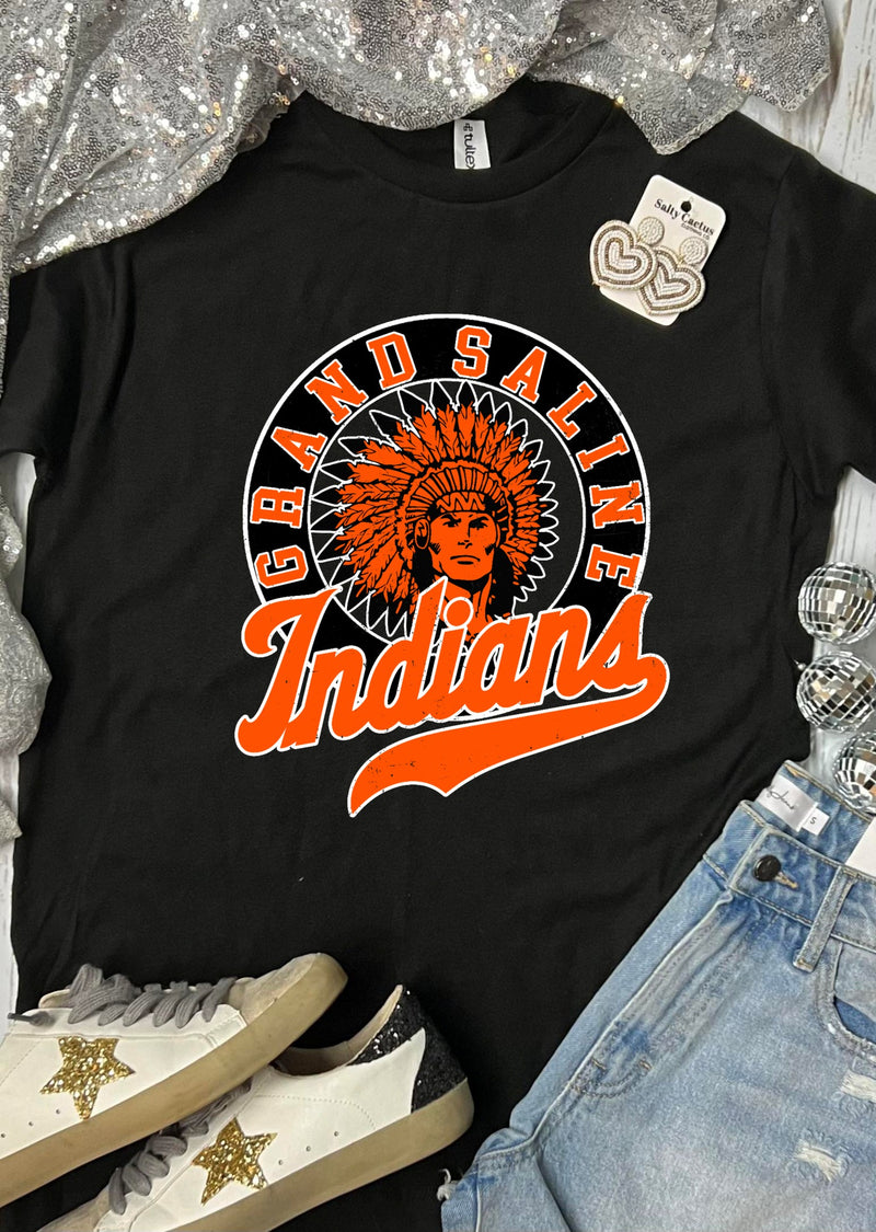 *DTF* Grand Saline Indians Vintage Circle Black Unisex Tee