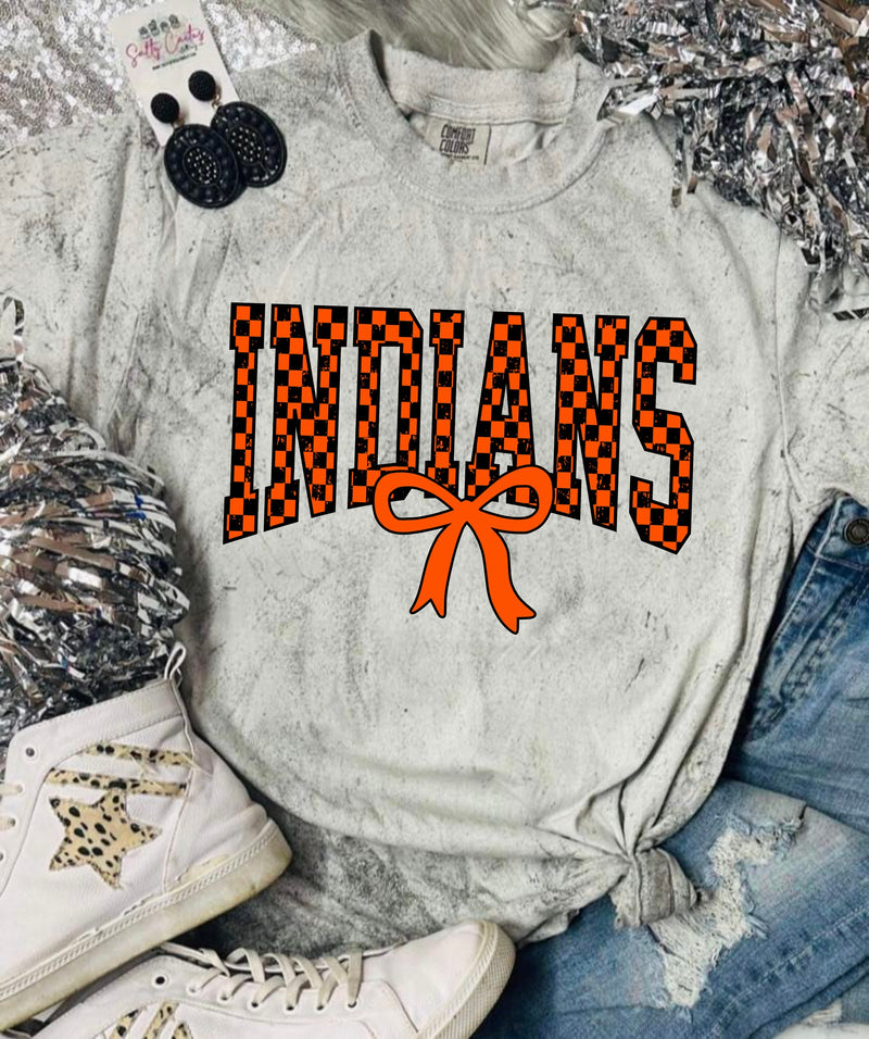 *DTF* Indians Checkered With Bow Smoke Grey Colorblast Tee