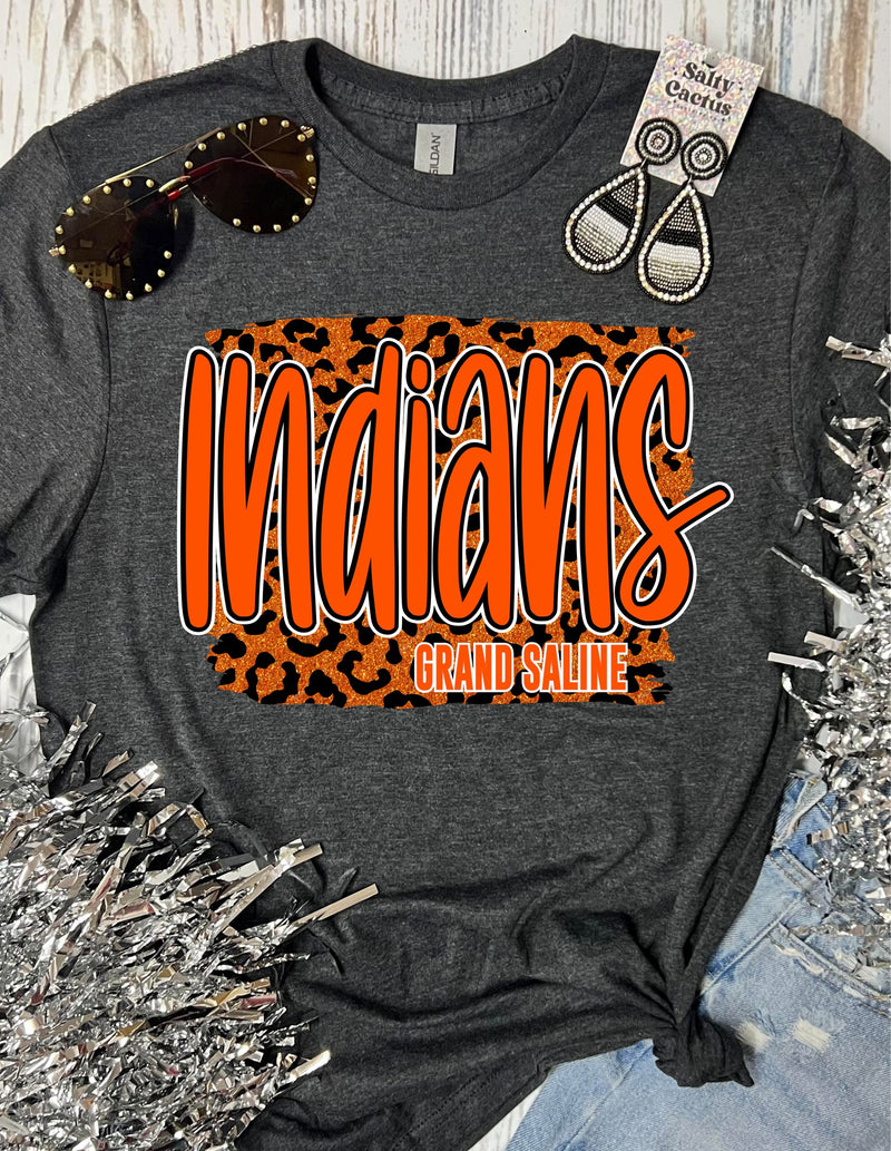 *DTF* Indians Leopard Glitter Background Dark Grey Tee
