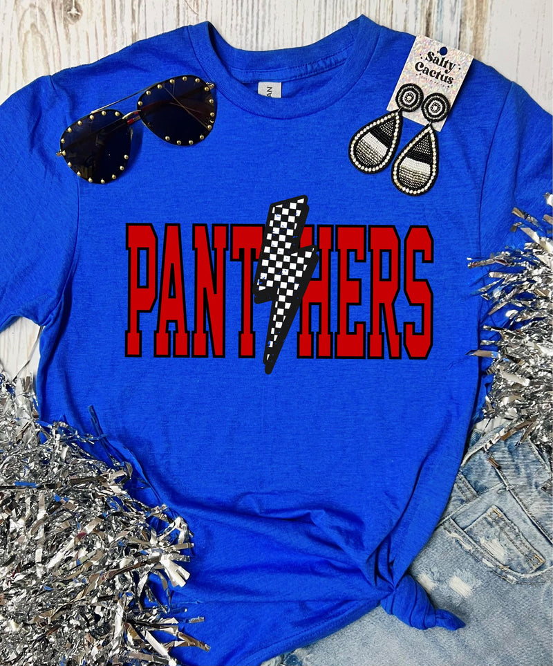 *DTF* Panthers Red with Bolt On Blue Tee