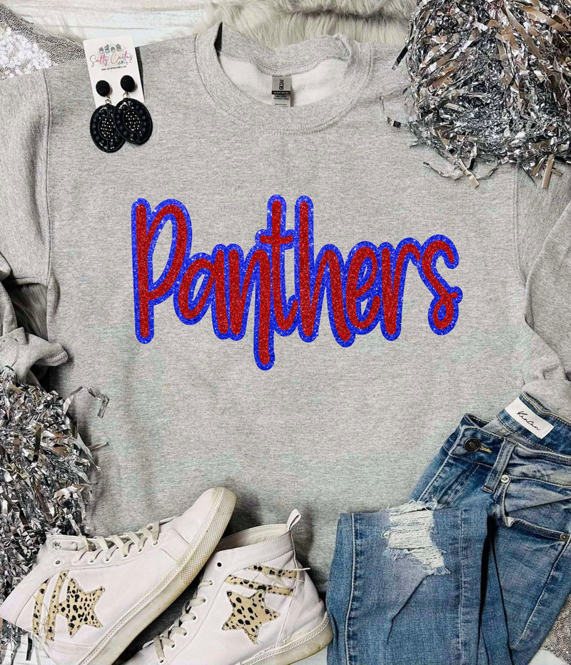 *DTF* New Cursive Glitter Mascot Panthers Oxford Grey Sweatshirt