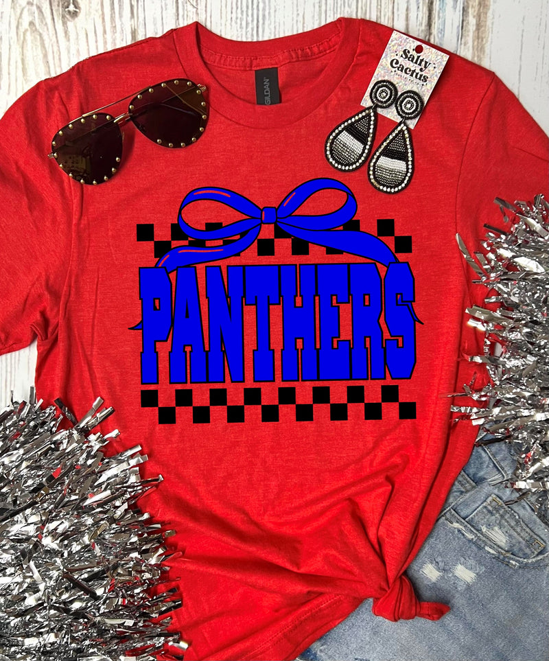*DTF* Checkered Bow Mascot Panthers Red Tee
