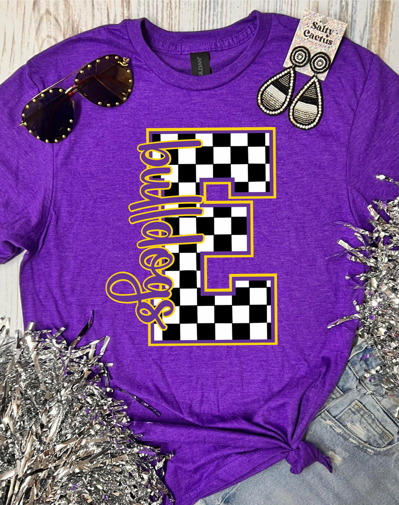 *DTF* Checkered Sideways Mascot Edgwood Bulldogs Purple Tee