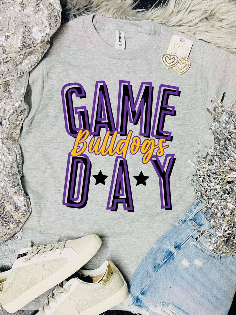 *DTF* Game Day Stars Bulldogs Sport Grey Tee