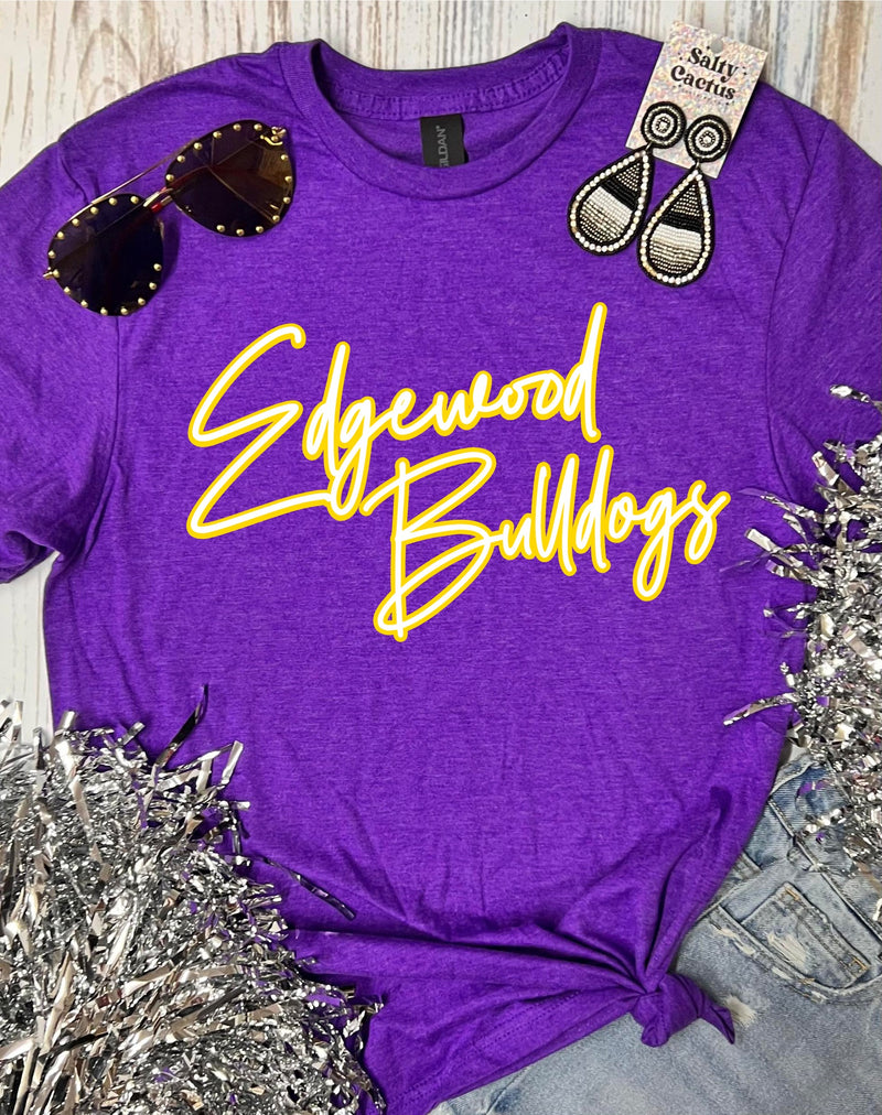 *DTF* Edgewood Bulldogs Neon Mascot Purple Tee