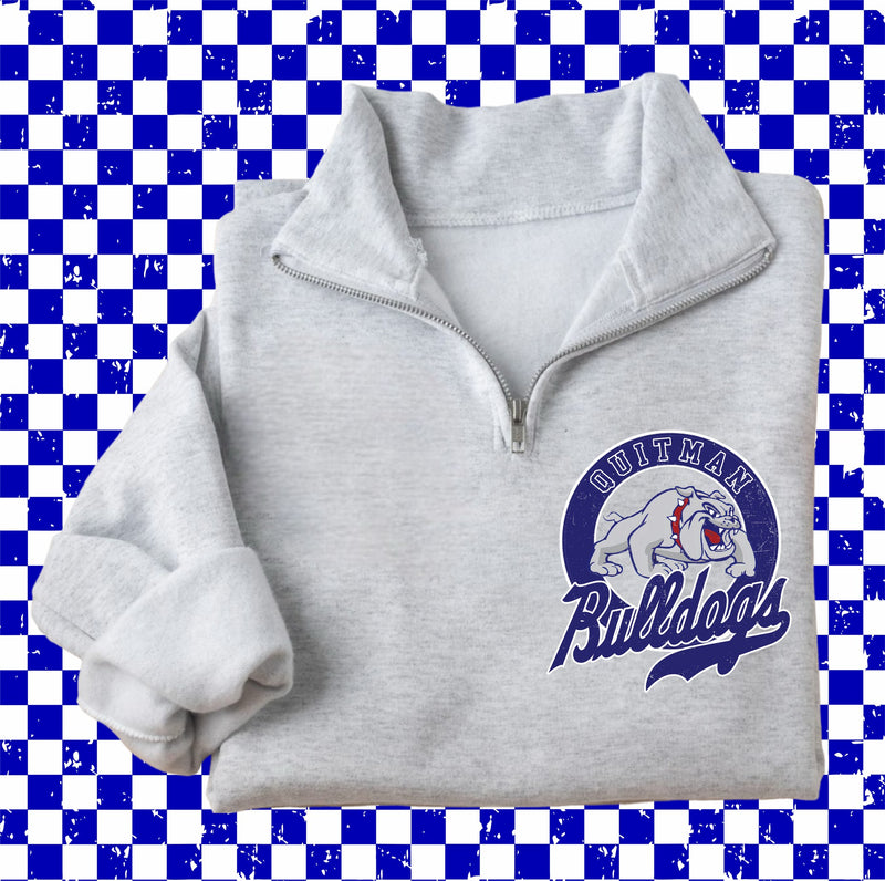 *DTF* Quitman Bulldogs Vintage Circle Ash Grey Quarter Zip