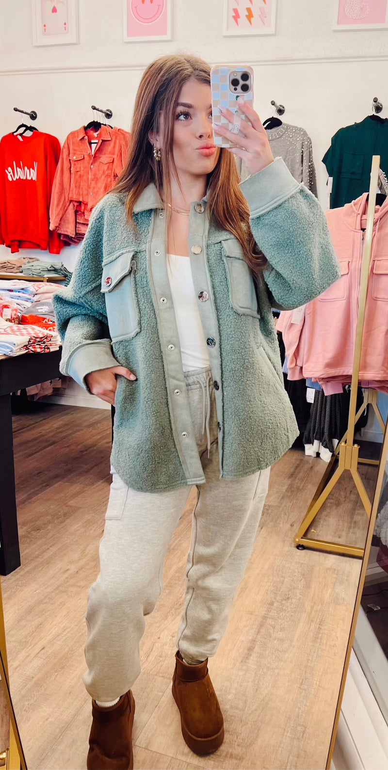 Madelyn Sherpa Coat in Sage