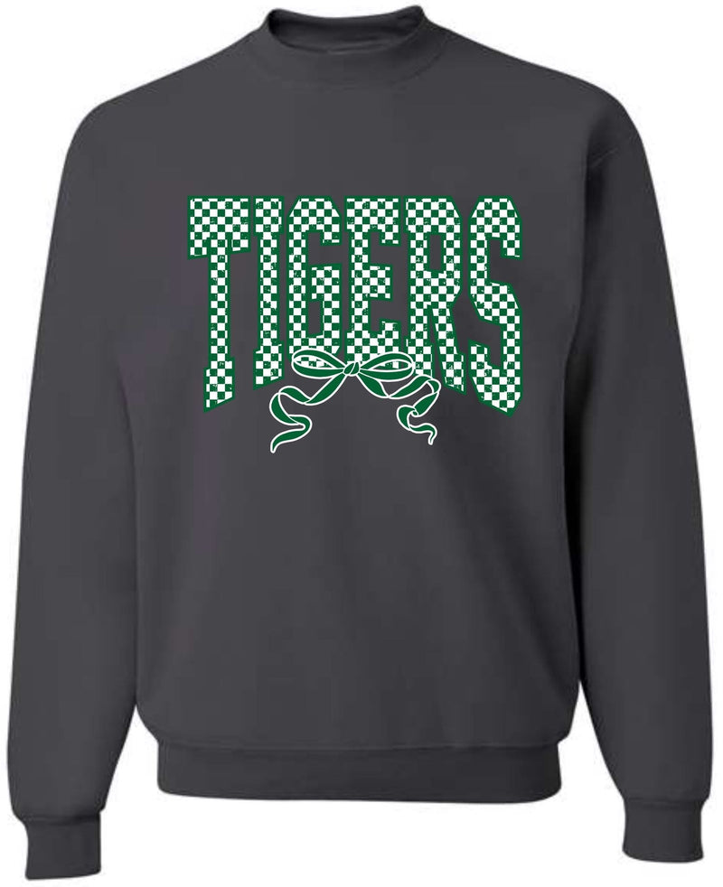 *DTF* Checkered Mascot With Bow Charcoal Grey Sweatshirt