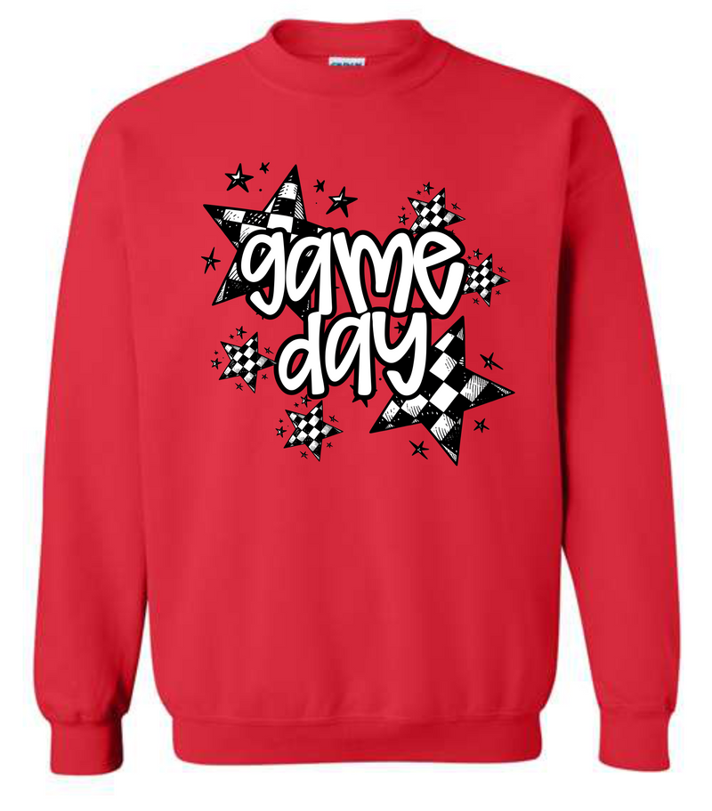 Game Day Checkered Stars Red Gildan Sweatshirt